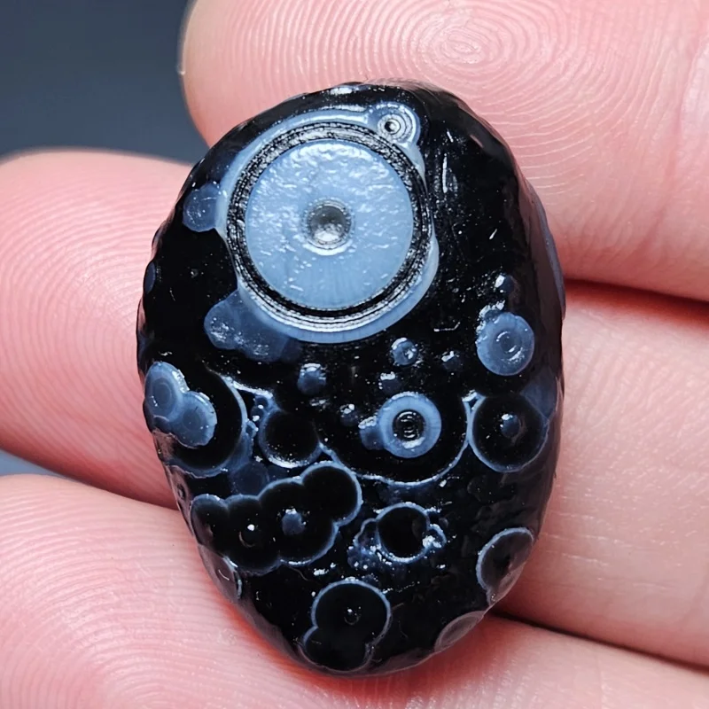 Unique Natural Black Agate Bead with Eye Pattern Handcrafted Healing Stone  Rare Collector's Item for Crystal Enthusiasts