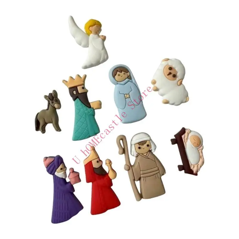 63HF 9Pieces Nativity Scene Christmas Novelty Button Flat Back Charm Embellishments for Crafts DIY Ornaments Accessories