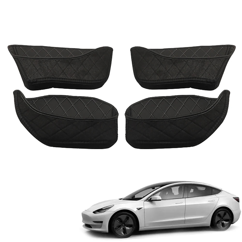 For Tesla Model 3/Y 2021 Car Door Cup PU Mat Gate Slot Pad Storage Box Mat Door Side Organizer 4Pcs/Set White