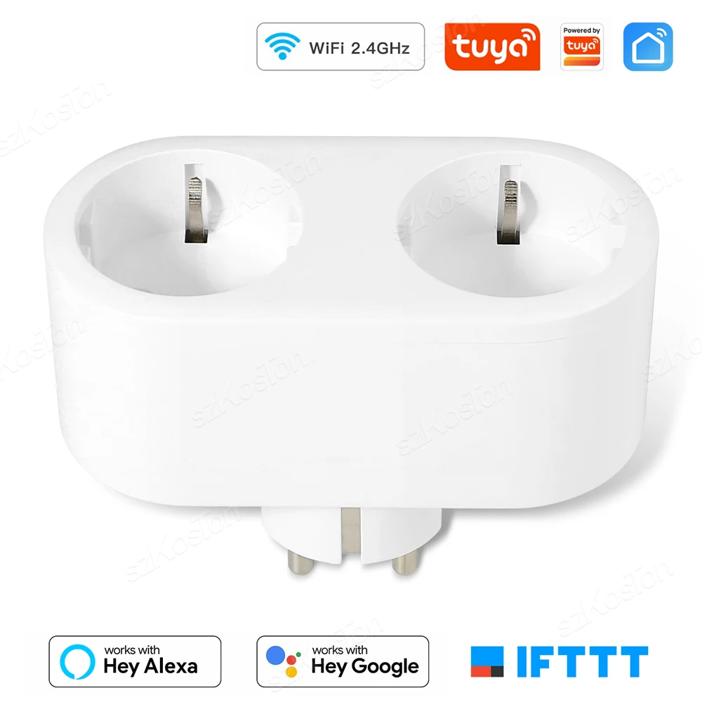 Tuya WiFi Smart Plug 16A EU Smart Socket With Power Monitor Timing Home Appliance Voice Dual Control Works With Alexa Google