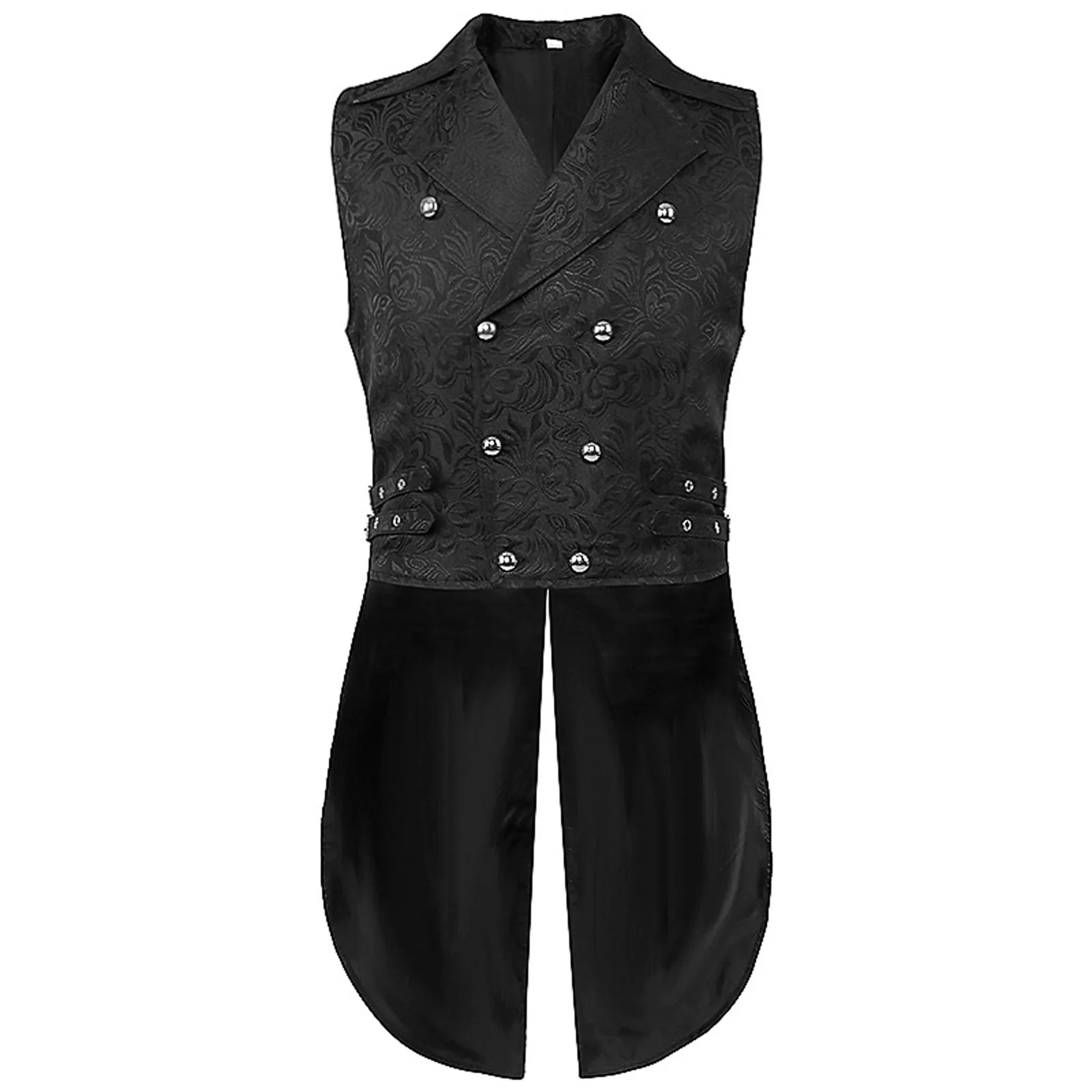 Vintage and Luxury Black Floral Jacquard Men\'s Waistcoat Tailcoat Fashion Slim Fit Steampunk Gothic Vest Jacket Party Costume