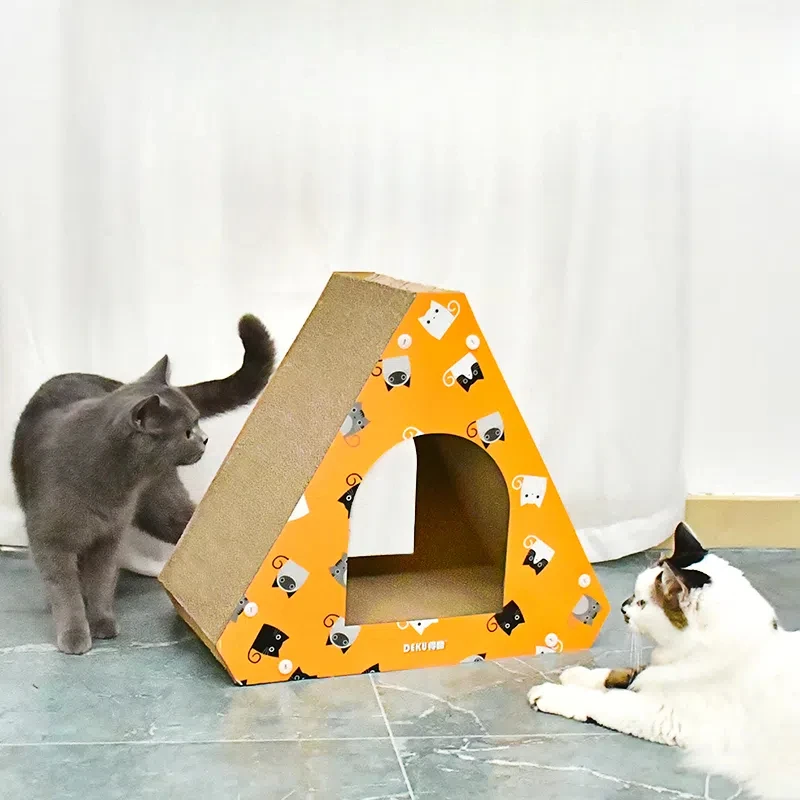 Triangular Cat Scratcher Cardboard cat house large cat condo kitten scratching mat