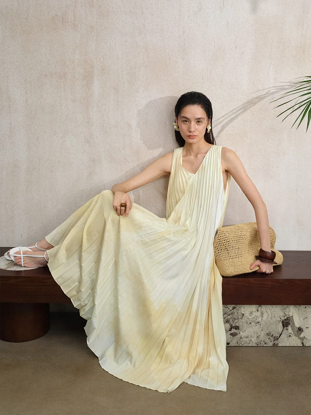 

Mannala Lemon Yellow Ombre Print Gored Vest Dr Casual Sle l Waist Printed Fabric Svel Summer Dr