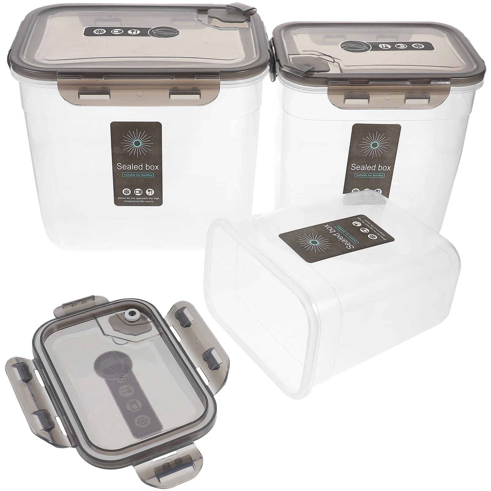 3 قطعة حاويات تخزين المواد الغذائية البلاستيكية مع أغطية صناديق شفافة قابلة للتكديس للحبوب والوجبات الخفيفة والفواكه والخضروات المختومة والرطوبة