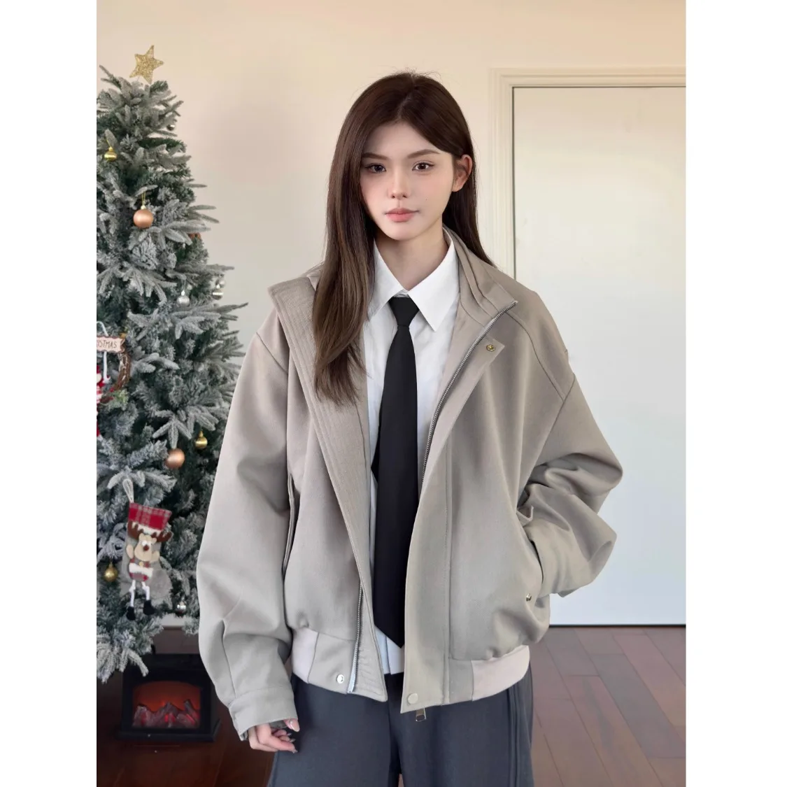 

Cleanfit Stand Collar Suit Jaet ex Loose Outerwear Spring New Sle High Quali Warm Polyester Fiber Long Sve