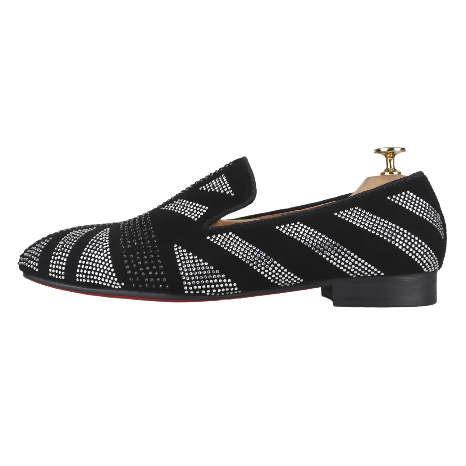 Piergitar Cow Suede With Black And Silver Colors Crystals Slip-On Men's Loafers Handmade Smoking Slippers CL Brand Red Outsole