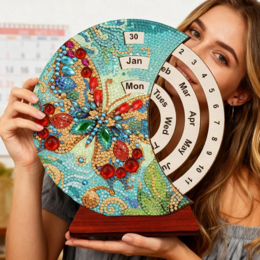 

2026 новый стиль бабочка специальной формы цветок животное алмазная живопись календарь орнамент 5D DIY ручной вращающийся для домашнего офиса