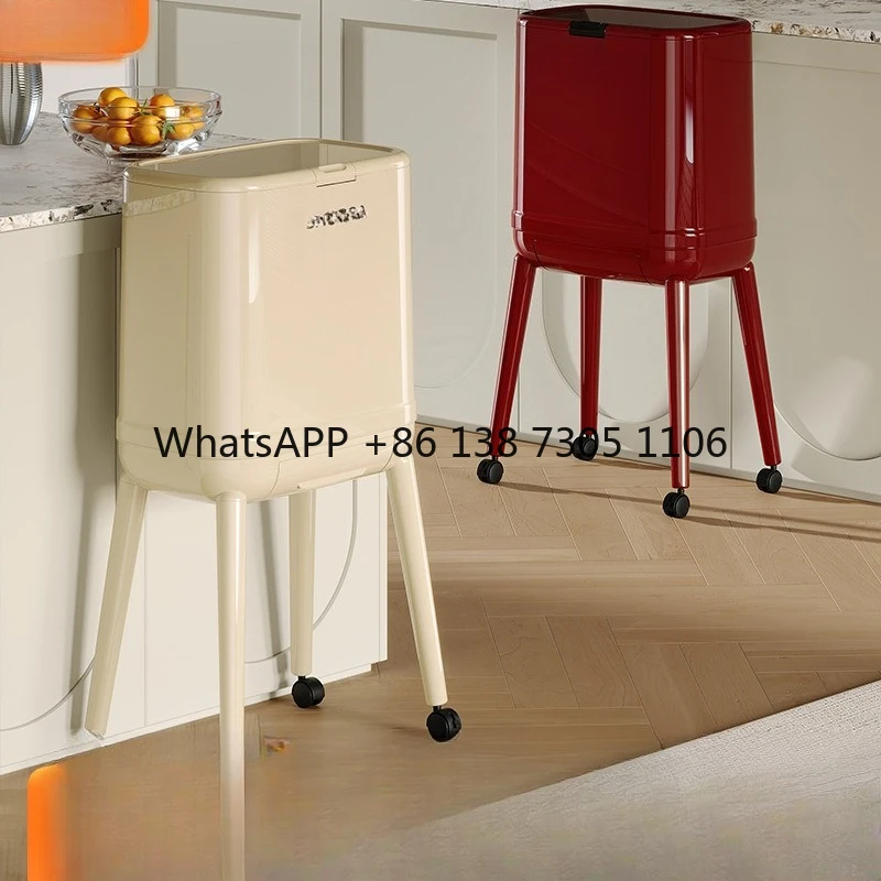 

Trash can, kitchen, household large-capacity paper basket with lid, high-end no-bending removable sanitary bucket