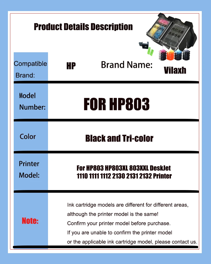 Imagem -02 - Cartucho de Tinta Recarregável Compatível Substituição para Impressora Hp803 Hp803xl 803xxl Deskjet 1110 1111 1112 2130 2131 2132