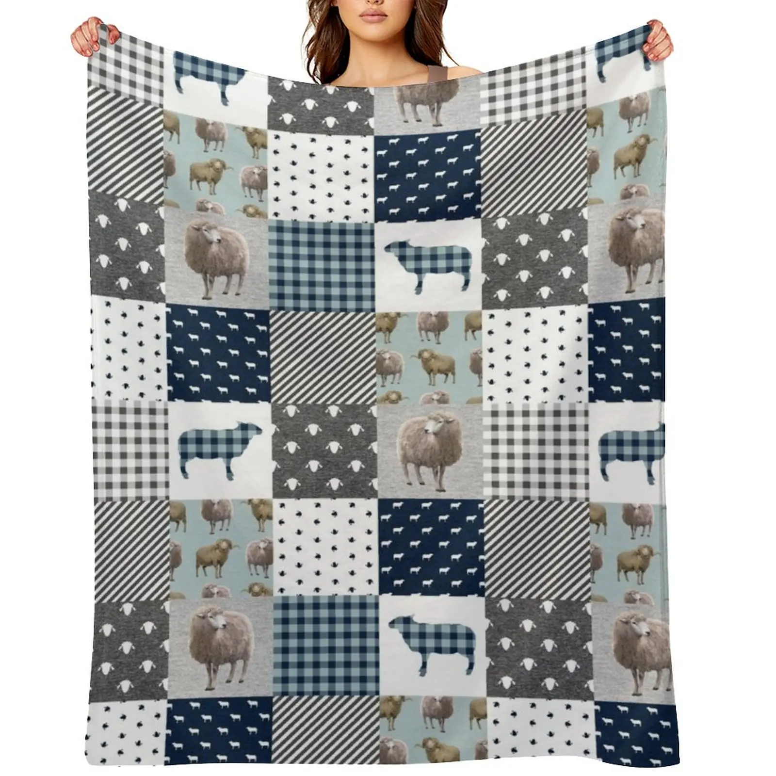 

Animal Checkerboard Pattern Sheep Throw Blanket For Baby Plaid Camping Thins Blankets