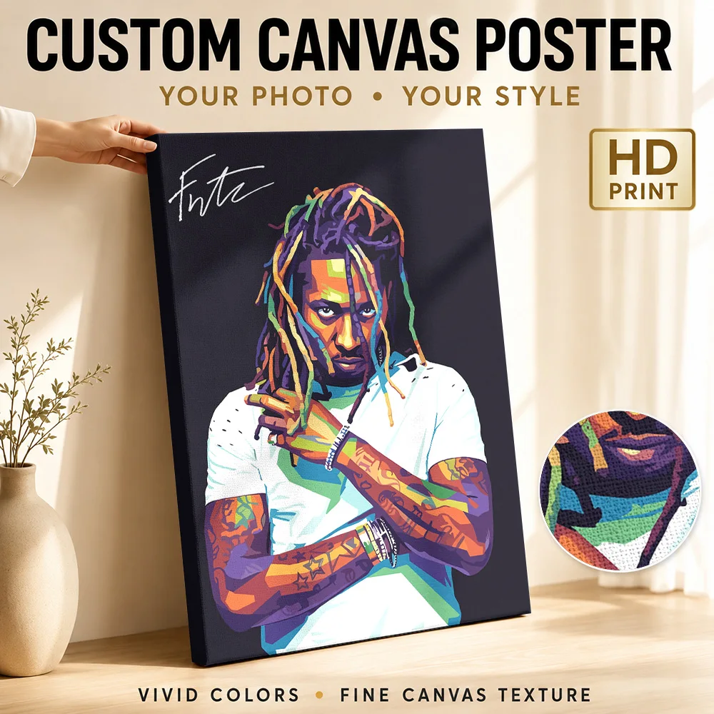 Future Rapper Framed Canvas Poster Custom Retro Music Wall Paintings Decoration for Studio Bedroom Ready to Hang Gift for Fans