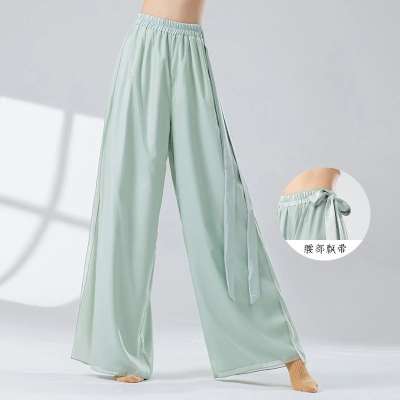 

Classical Dance Women's Loose Chiffon Culottes Chinese Style Practice Clothes Double-layer Splicing Fairy Elegant Wide-leg Pants