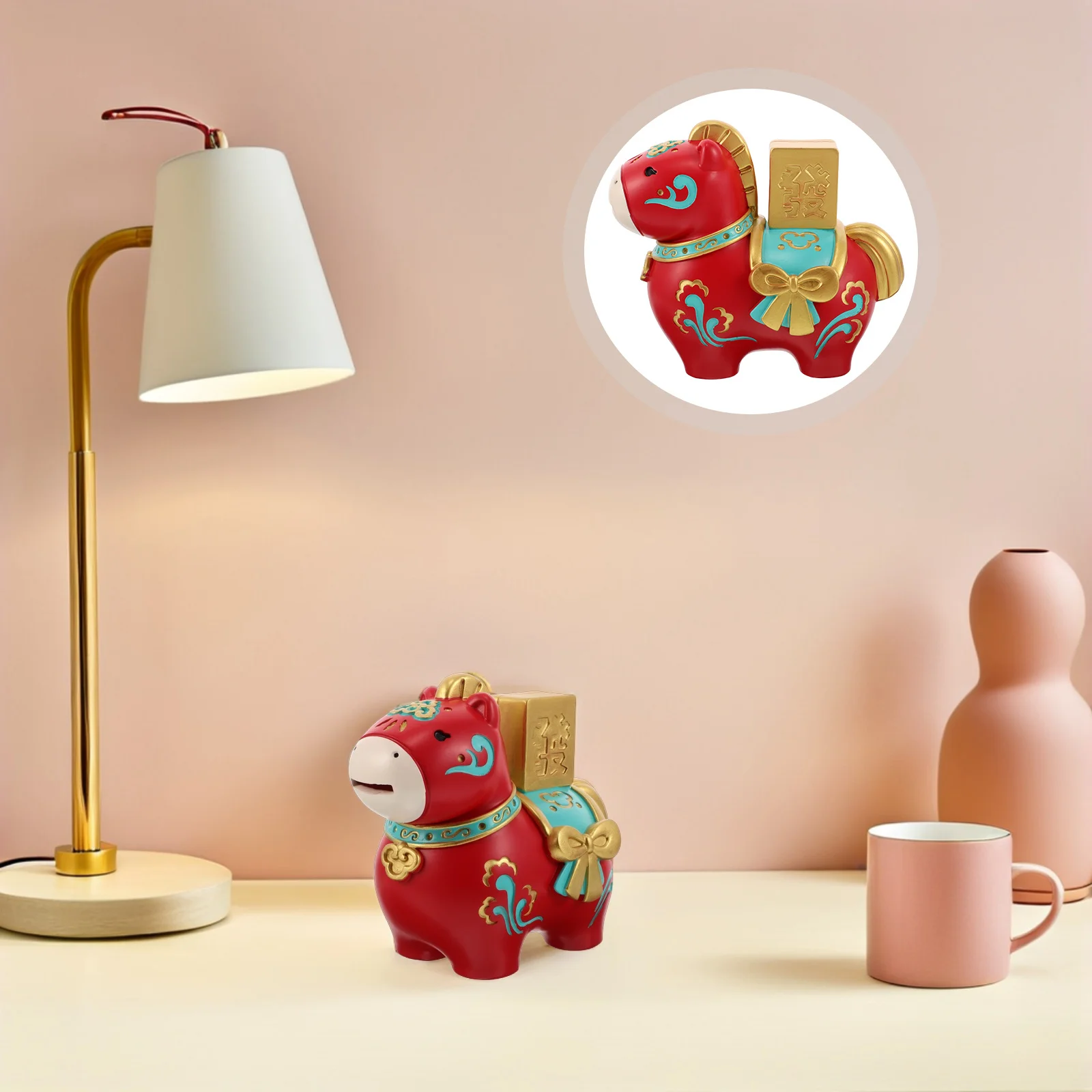 

2026 Chinese New Year Horse Money Box Lucky Piggy Bank Resin Sculpture Prosperity Symbol Decorative Coin Saving Bank