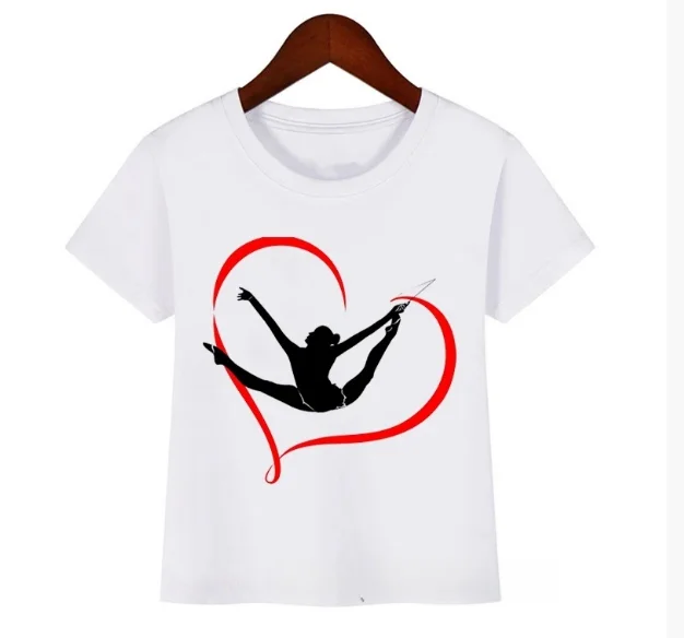 Watercolor Gymnast Ballerina Print Funny Children GYM  White T-Shirt Girls Dance Training Clothes Kids Tshirt Top