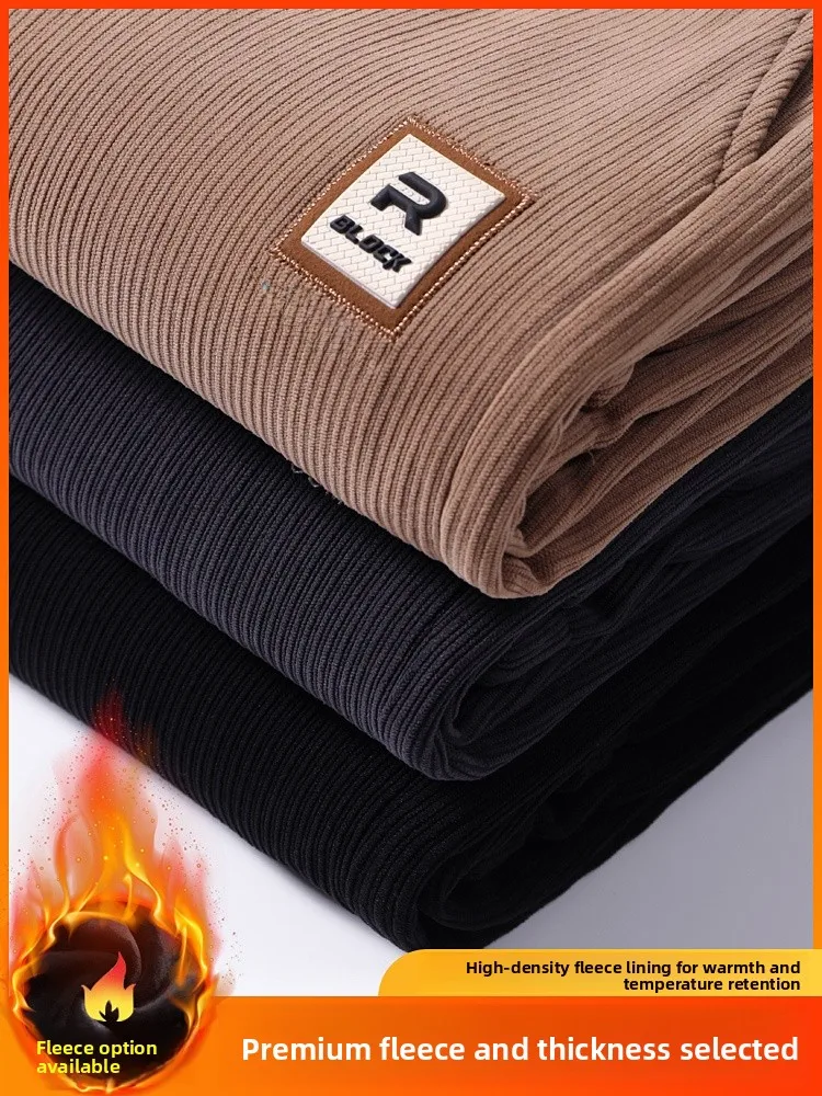 

Thiened Fce Men's Casual Pants Autumn Winter Corduroy Cuffed Sports Leisure Trousers Youth Active Sle Long Pants