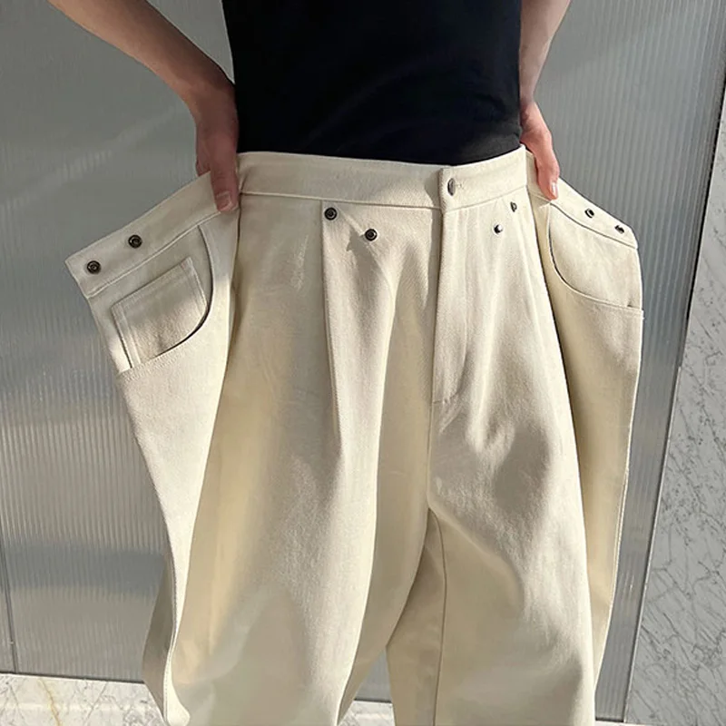 Men Fold Waist Loose Casual Streetwear Fashion Show Wide Leg Harem Denim Jeans Pants Male Net Celebrity Harem Jeans Trousers Man