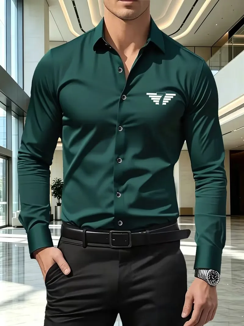 Cămașă Business Casual Bărbați Premium, Imprimeu Logo, Slim Fit