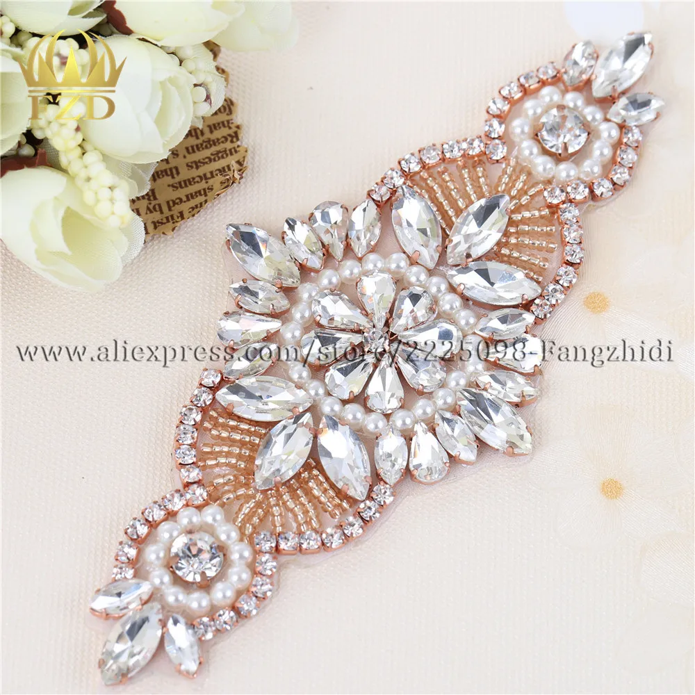 (1piece)Handmade Sew Iron on Diamante Clear Beaded Crystal Rhinestone Applique Patch for Wedding Dresses DIY Crystal Bridal Belt