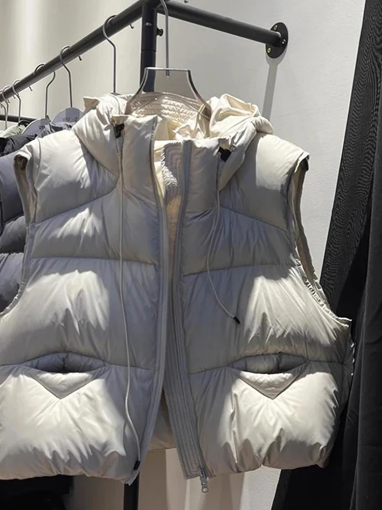 

Thiened Hooded down Cotton Vest Women's Autumn Winter 2025 New Faion Versatile Warm Vest Jaet Zipper Sle Pure Color