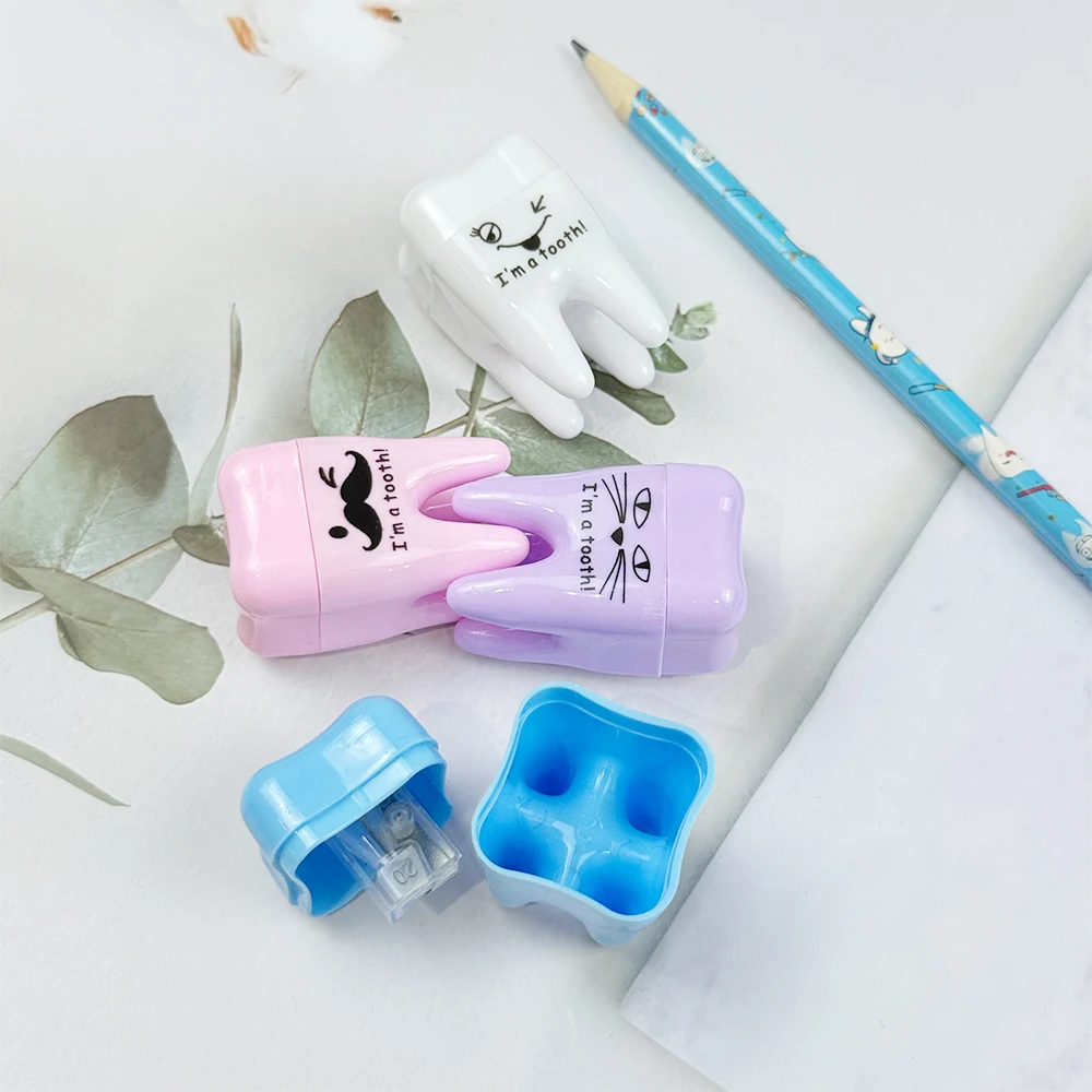 20pcs/lot Creative Tooth Shaped Pencil Sharpener Single Hole Sharpeners Dentist Children Kids Gift Student Stationery Supplies