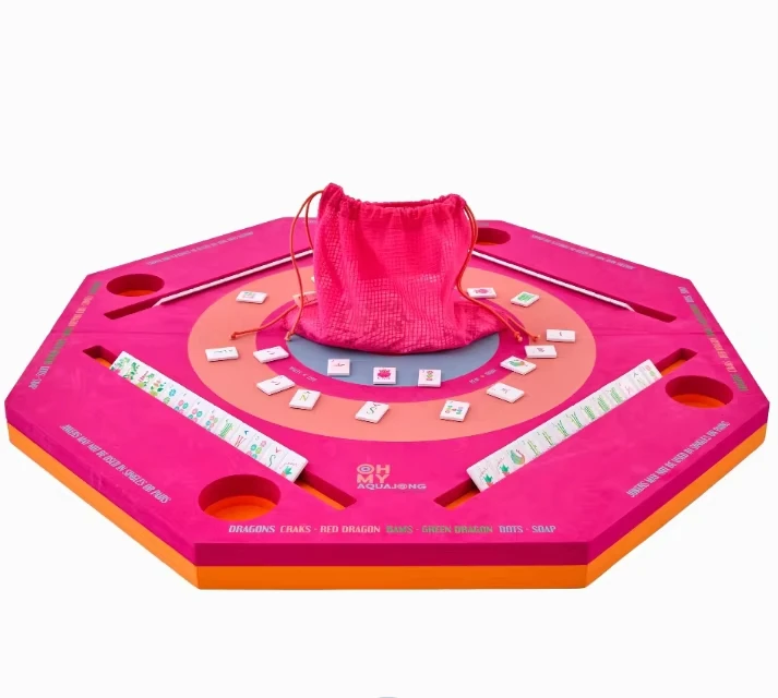 OhmyMahjong Foldable Floating Mahjong/Table American Style EVA Material Octagonal 33 Inch 4 Players Folding Metal Legs