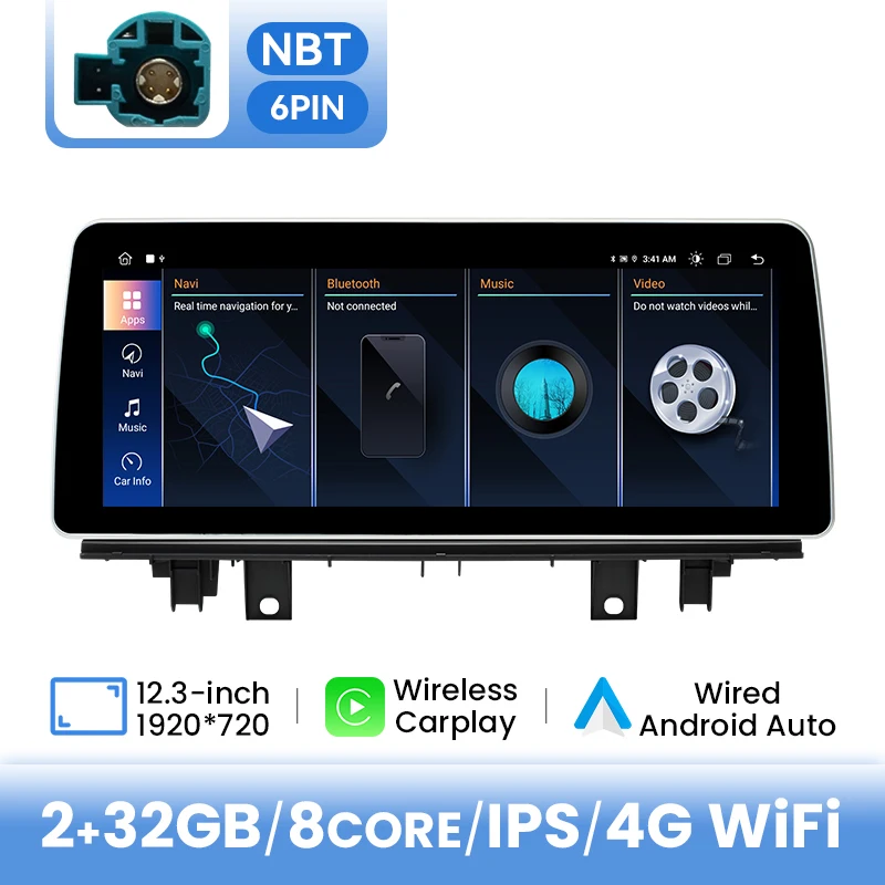 12,3 inch IPS 1920 * 720P draadloze Carplay Android 14 auto multimedia speler voor BMW X1 F48 2016 2017 NBT-systeem 4G wifi-navigatie