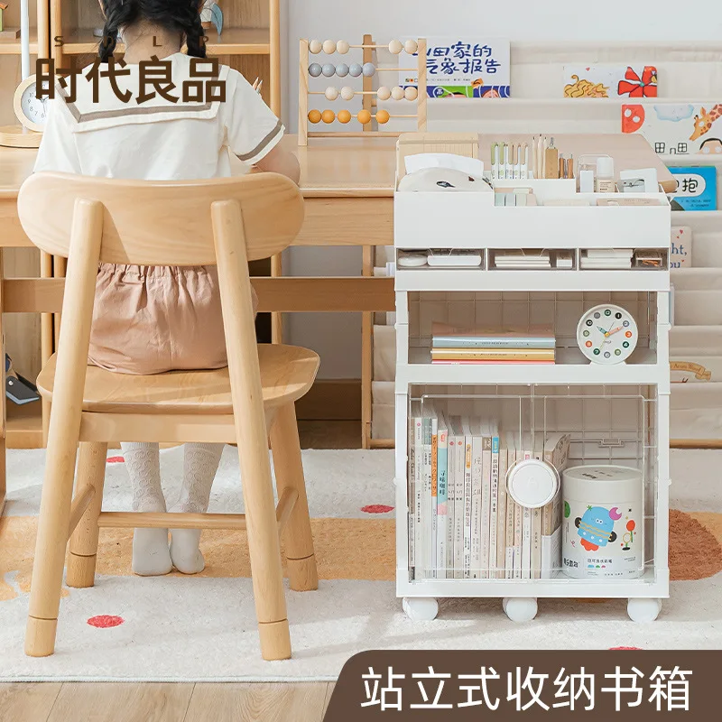 Portable Bookshelf Trolley Desk Storage Rack Multi-tier Floor Organizer Student Backpack Stand Children's Picture Book Holder
