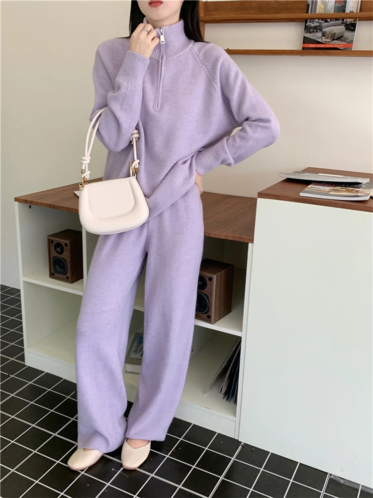 Colorfaith WS6739JX 2024 New Vintage 2 Pieces Sets Pullover With Pants Knitted Women Autumn Winter Korean Fashion Elegant Suits