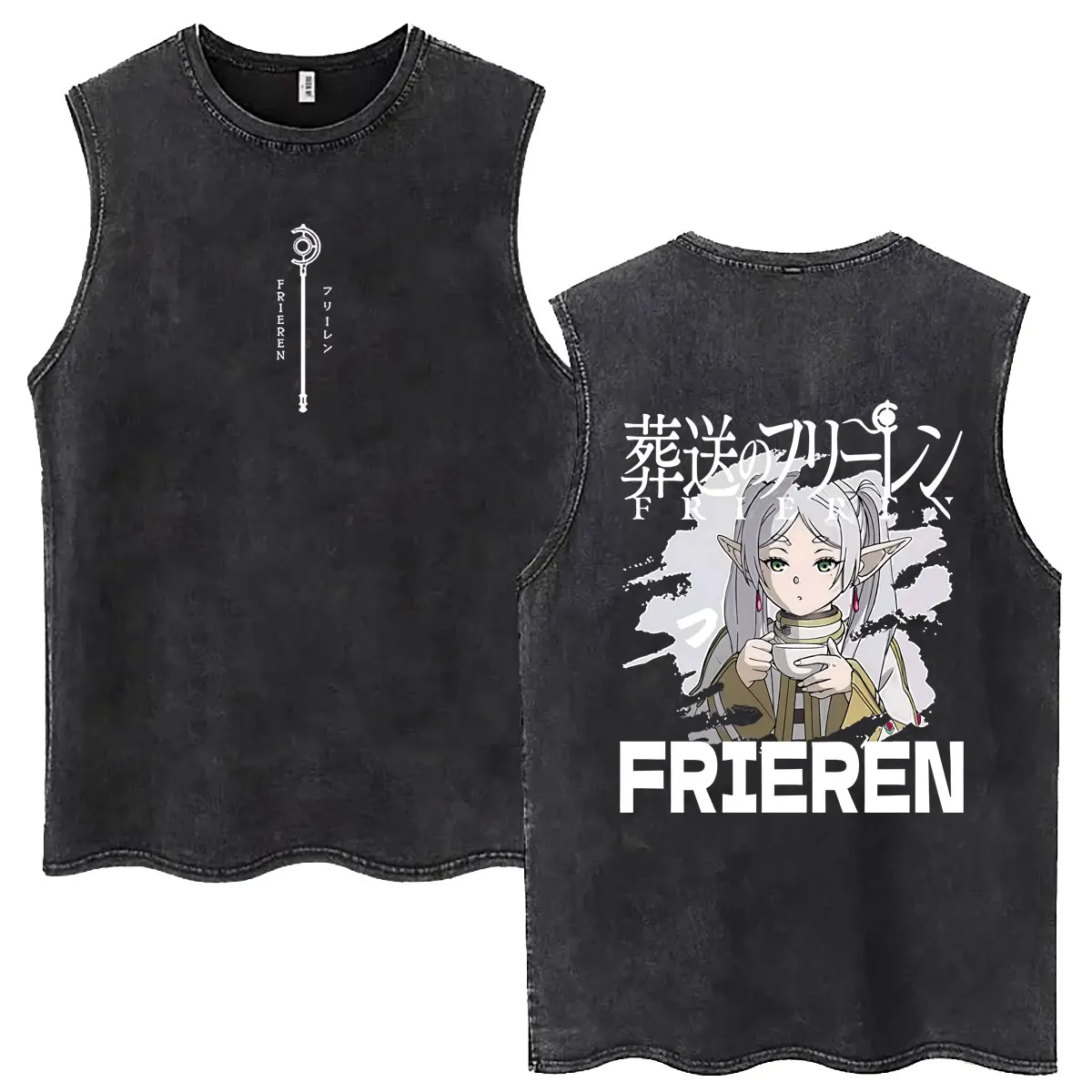 Anime Frieren Beyond Journey's End Vintage Washed Tank Tops Fans Gift Manga Casual Sleeveless Vest