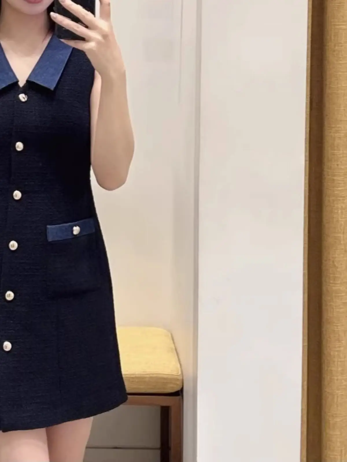 

Spring/Fall Women O-Neck Solid Tweed Single Breasted Set Long Sleeve Coat + Sleeveless Hign Waist Fashion Casual Mini Dress