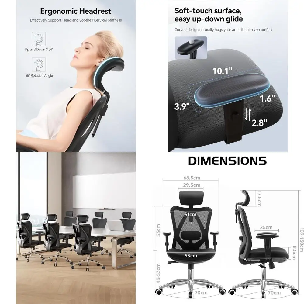 

Ergonomic High-Back Mesh Office Chair with Adjustable Armrests and Lumbar Support, 330lbs Capacity, Suitable for Home or Office