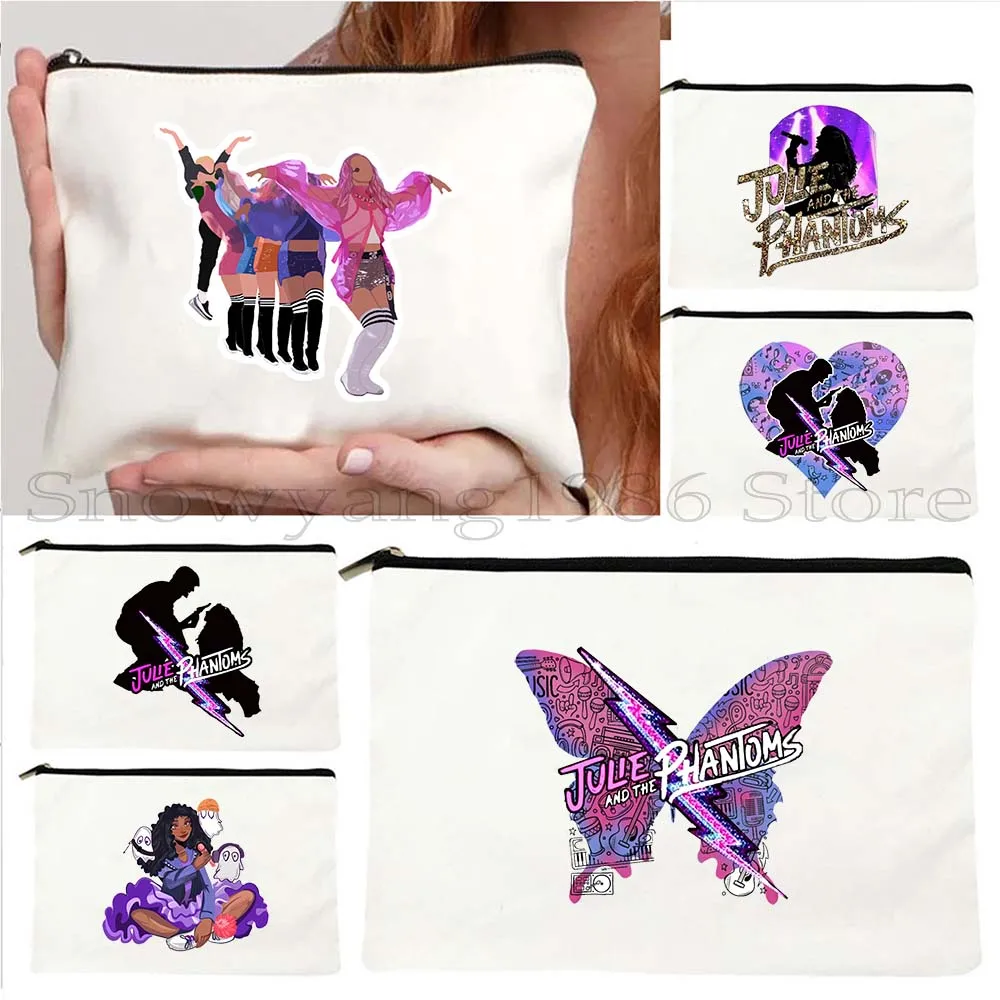

Retro Sunset Curve Band Julie and The Phantoms Luke Butterfly Ghost Gift Canvas Cosmetic Bag Makeup Lipstick Pouch Pencil Case