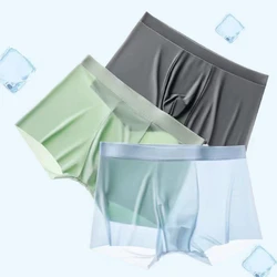 Roupa íntima de seda gelo antibacteriana masculina, calça de canto plana, secagem rápida, penetração fina, fria e confortável, tamanho grande