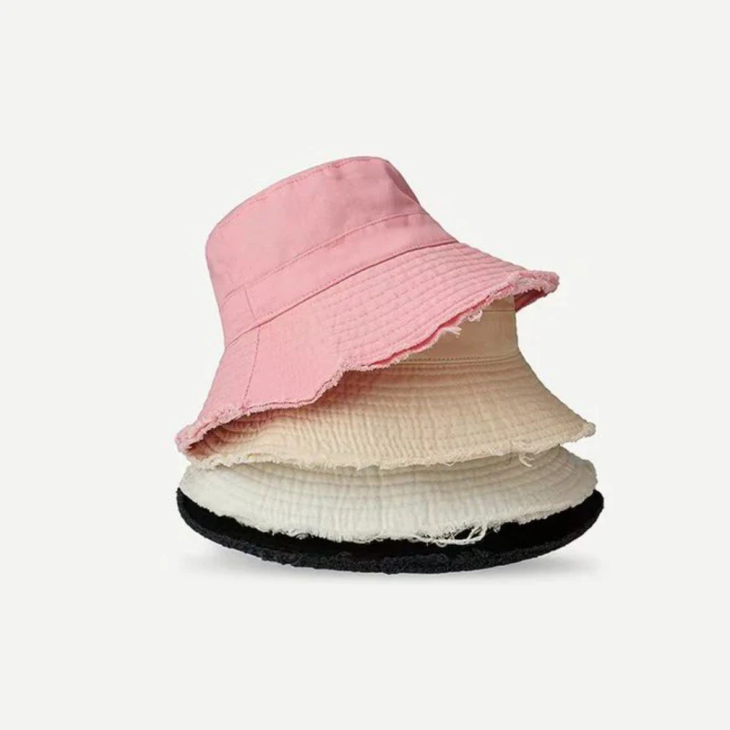 

New Raw Edge Bucket Hat Sunscreen Solid Color Foldable Sun Hat Outdoor Travel Casual For Men Women Fisherman Hatst Beach Cap