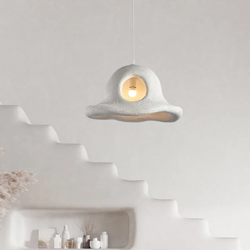 criativo 40cm chapeu pingente lampada para mesa de jantar wabi sabi pendurado luz restaurante casa ficar nordic cimento iluminacao suspensa 01