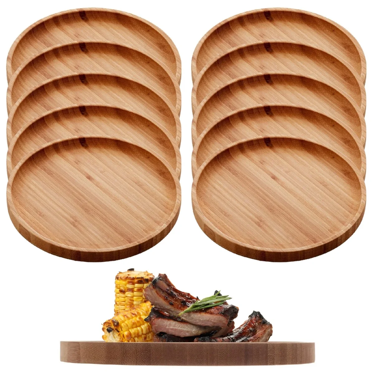 10 Round Bamboo Trays Petisqueira Serve Decorate