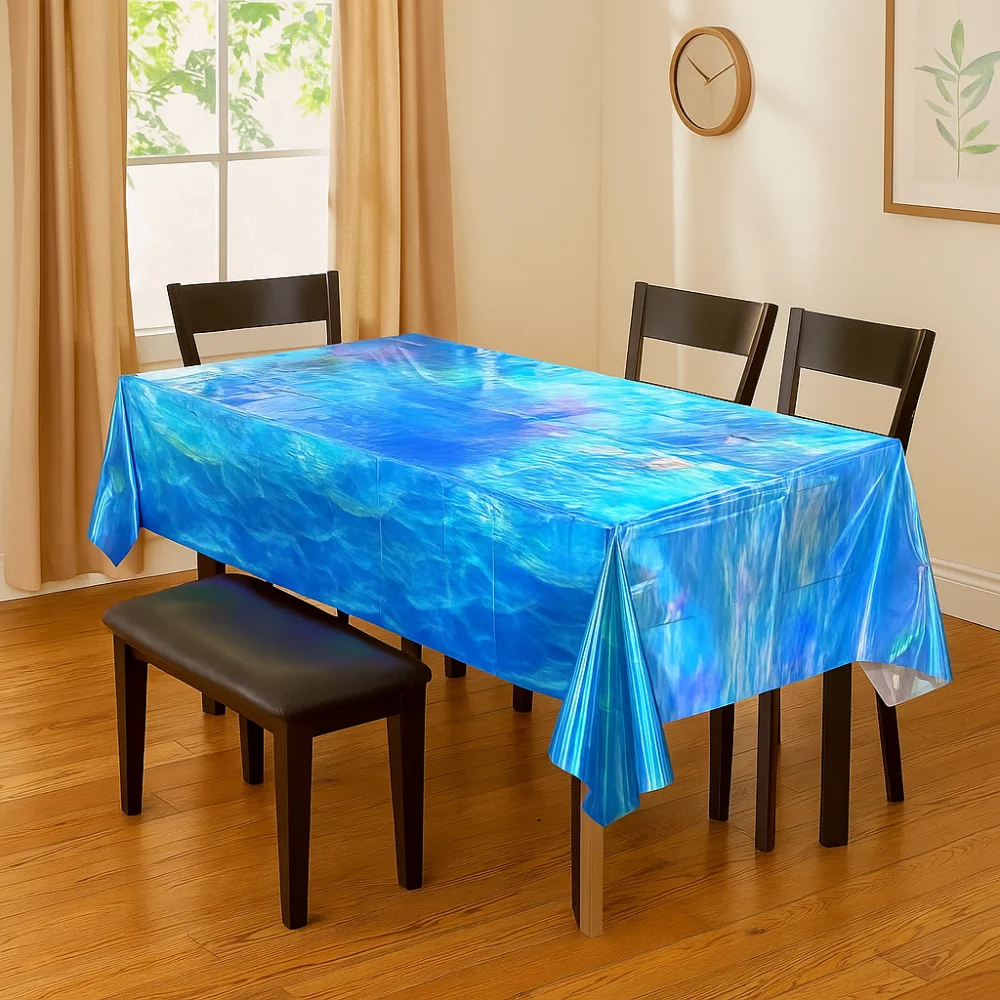 

2pcs Rectangular Ocean Theme Laser Tablecloth Oil-proof Water-proof Disposable Tablecloth Dazzling Anti-dirty Party Table Cover