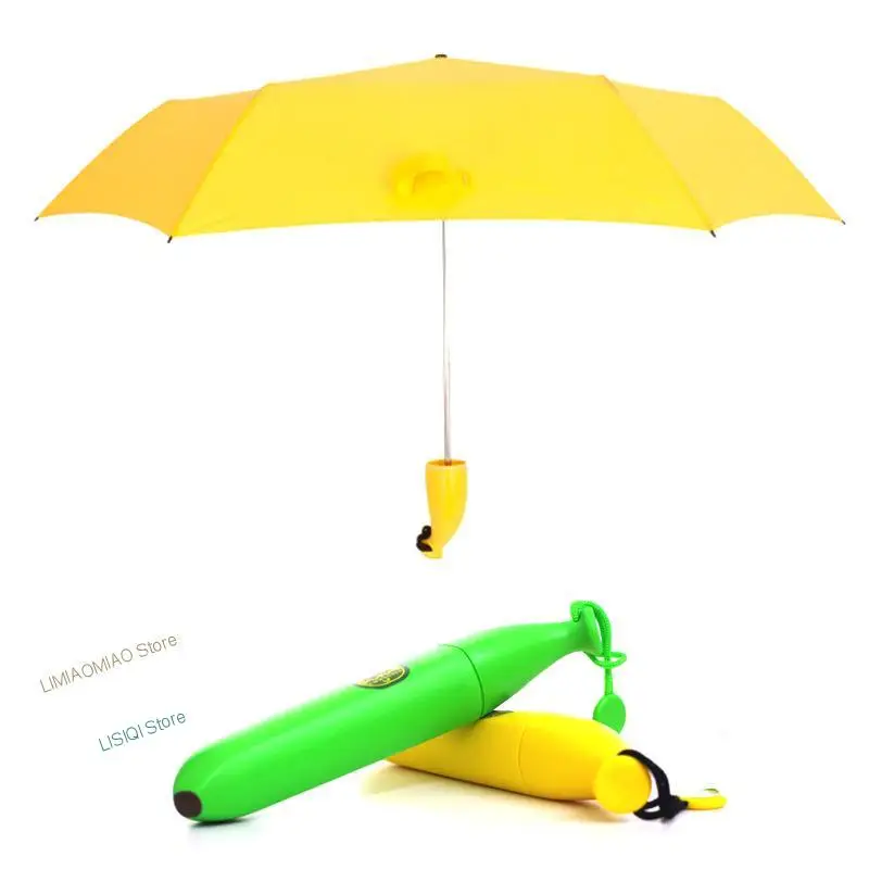 

2022 Fashion Mini Banana Umbrella Parasol Rainy Creative Fruit Folding Umbrellas For Women Men UV Windproof Umbrellas