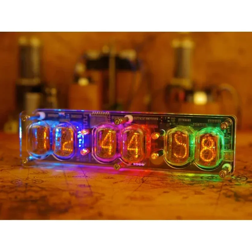 RGB 6 Digit IN-12 Nixie Glow Tube Clock IN12 With LED Backlight WIFI auto-calibration Time Type C 5V