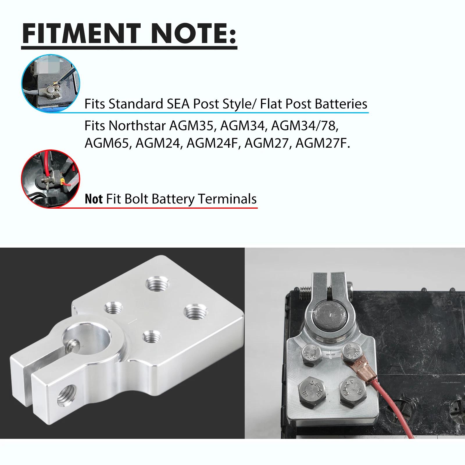 BEVINSEE 4 Spot Flat Battery Terminal for Car Audio For SAE Post Style Batteries For 4/0 AWG Lugs and Down