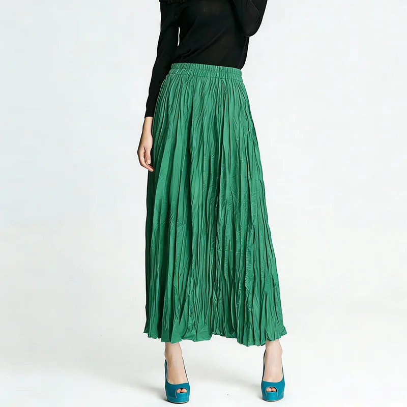 

High Quality Women's Fashion Pleated High Waist Slimming Mid Long A-line Skirts New PY26035