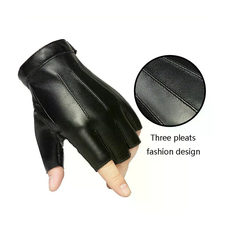 PU Leather Fingerless Men Gloves Motor Punk Gloves Male Mittens Black Half Finger Outdoor Tactical Mens Leather Driving Gloves