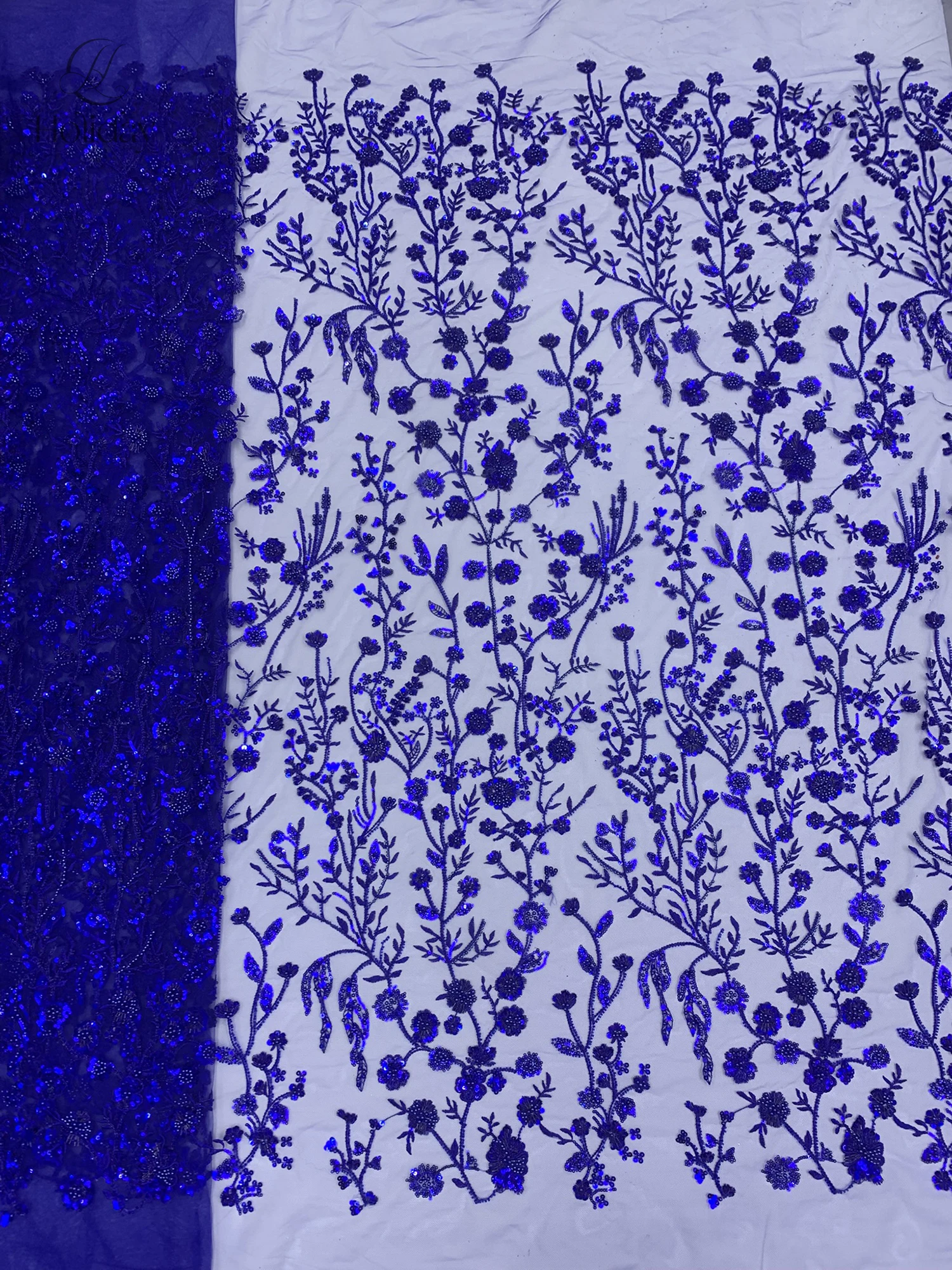 Heavy Duty Sequins and Beads Embroidery on Tulle Organza Fabric Elegant Flower Pattern Lace Material for Bridal Gown DIY Sewing