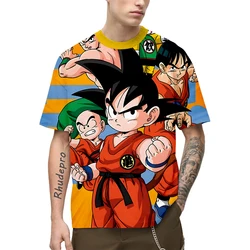 Anime japonês Dragon Ball Z Goku dos homens em todo 3D Imprimir Camisetas, Crianças Street Top, Cosplay Unisex, Verão, Quente, Tamanho Grande, 2024