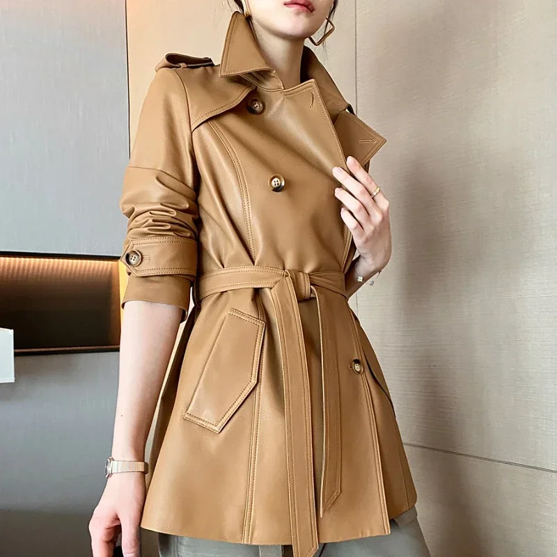 High Quality Sheepskin Coat 2024 New Fashion Elegant Genuine Leather Jacket Women Mid-length Windbreaker Jacket Chaquetas Lq234