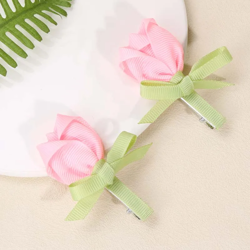 Ncmama-Pinzas para el pelo de flores rosas para niños pequeños, pasadores de horquilla con cinta hecha a mano, accesorios para el cabello para bebés