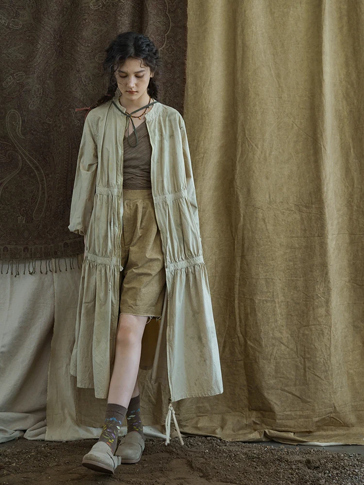 

Dyed Plant Tie-Dye Color Windbreaker Autumn New Women's Folded High-End Travel Coat Loose Fit Organic Cotton Long Sve