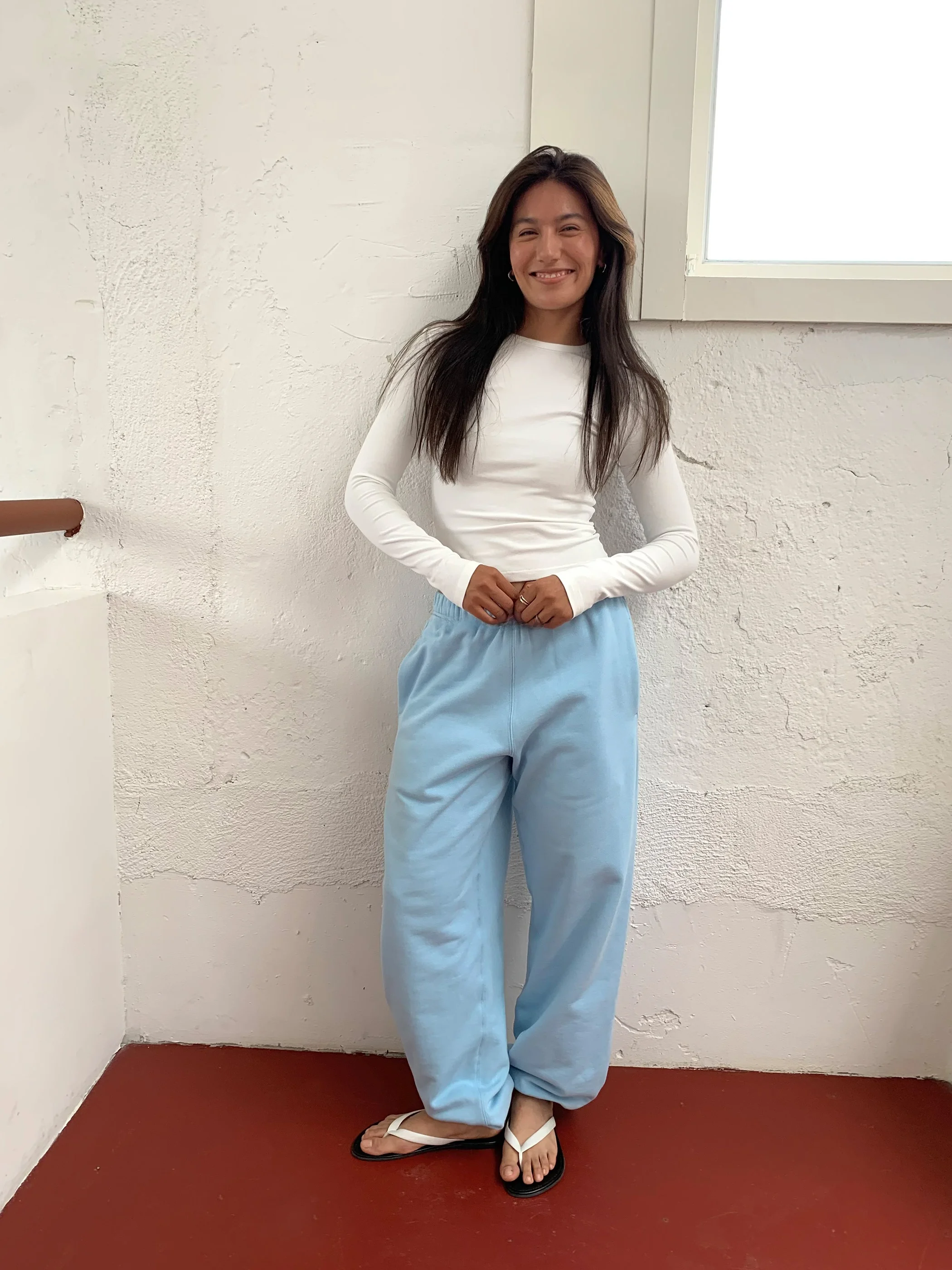 

Loose Mid-Low Waist Sweatpants Thin Fce Casual Cuffed Ankle in Two Colors Asymmetric Commute Sle Straight Leg Pants