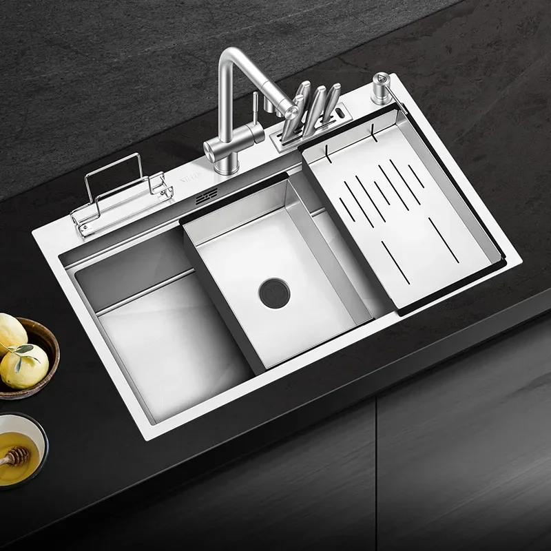 Kitchen sink 304 stainless steel dishwashing basin net red multi-functional washing basin table upper and lower large single