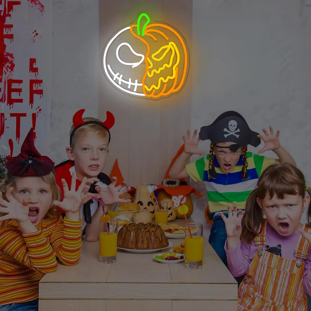 Neonowe lampy na Halloween, neonowa czaszka, lampy z dyniami, neon LED na Halloween do dekoracji ścian sypialni, dekoracje na Halloween, prezent na Boże Narodzenie